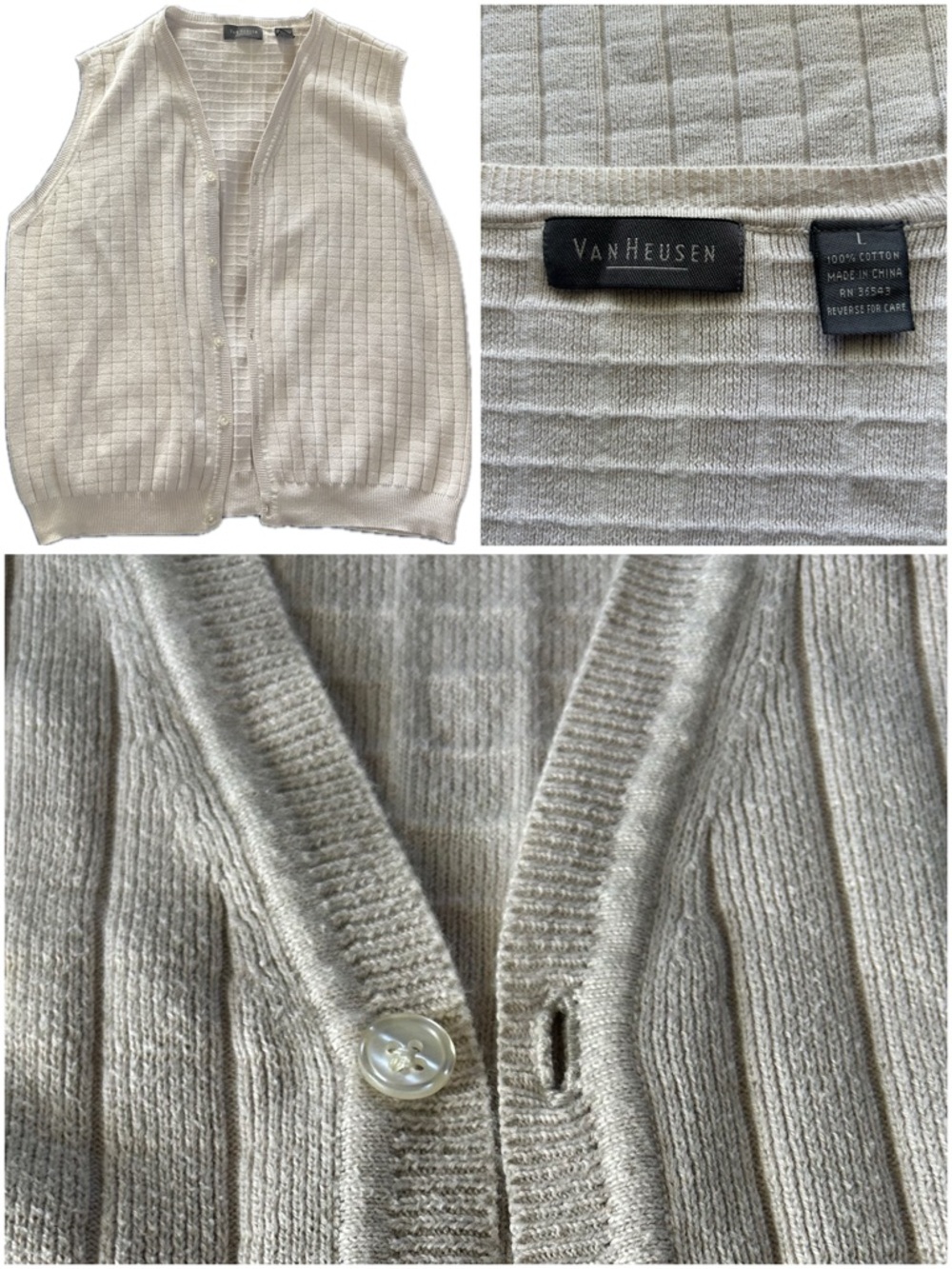 Van Heusen Men's Cream Ribbed Button-Front Knit Vest